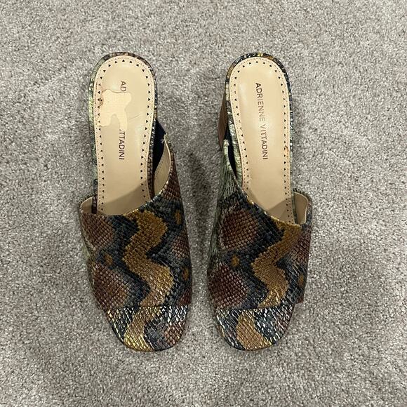 Adrienne Vittadini Snakeskin‎ Chunky Heal Clog Blue Green Gold Size 9 - Picture 5 of 6